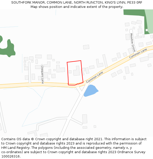 SOUTHFORK MANOR, COMMON LANE, NORTH RUNCTON, KING'S LYNN, PE33 0RF: Location map and indicative extent of plot