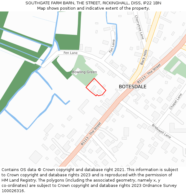 SOUTHGATE FARM BARN, THE STREET, RICKINGHALL, DISS, IP22 1BN: Location map and indicative extent of plot