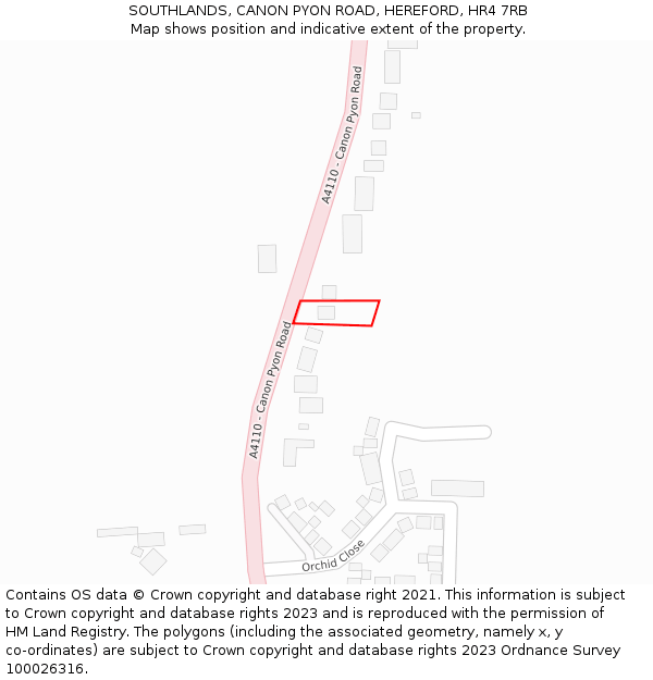 SOUTHLANDS, CANON PYON ROAD, HEREFORD, HR4 7RB: Location map and indicative extent of plot