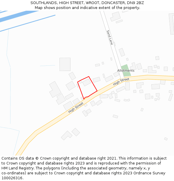 SOUTHLANDS, HIGH STREET, WROOT, DONCASTER, DN9 2BZ: Location map and indicative extent of plot