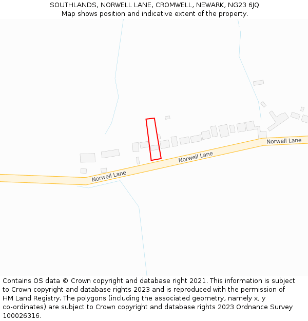 SOUTHLANDS, NORWELL LANE, CROMWELL, NEWARK, NG23 6JQ: Location map and indicative extent of plot