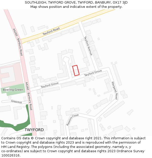 SOUTHLEIGH, TWYFORD GROVE, TWYFORD, BANBURY, OX17 3JD: Location map and indicative extent of plot