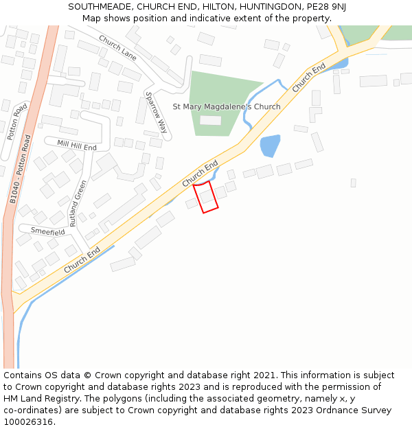 SOUTHMEADE, CHURCH END, HILTON, HUNTINGDON, PE28 9NJ: Location map and indicative extent of plot