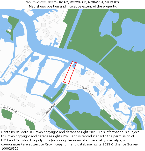 SOUTHOVER, BEECH ROAD, WROXHAM, NORWICH, NR12 8TP: Location map and indicative extent of plot