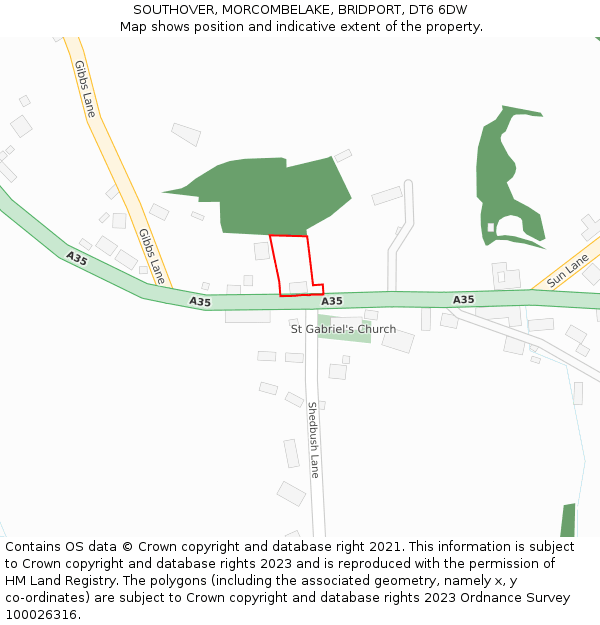 SOUTHOVER, MORCOMBELAKE, BRIDPORT, DT6 6DW: Location map and indicative extent of plot