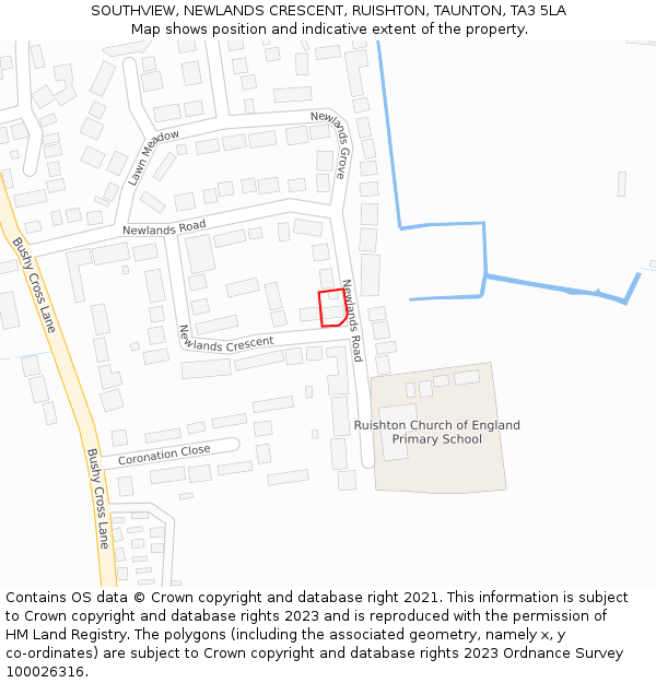 SOUTHVIEW, NEWLANDS CRESCENT, RUISHTON, TAUNTON, TA3 5LA: Location map and indicative extent of plot