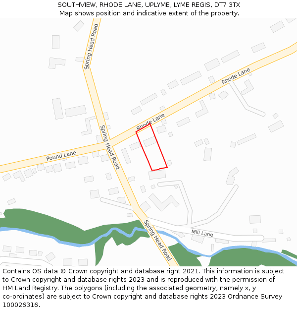 SOUTHVIEW, RHODE LANE, UPLYME, LYME REGIS, DT7 3TX: Location map and indicative extent of plot