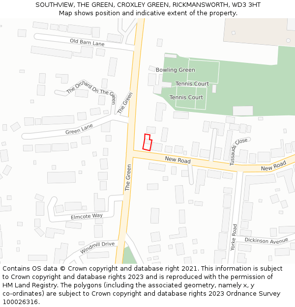 SOUTHVIEW, THE GREEN, CROXLEY GREEN, RICKMANSWORTH, WD3 3HT: Location map and indicative extent of plot