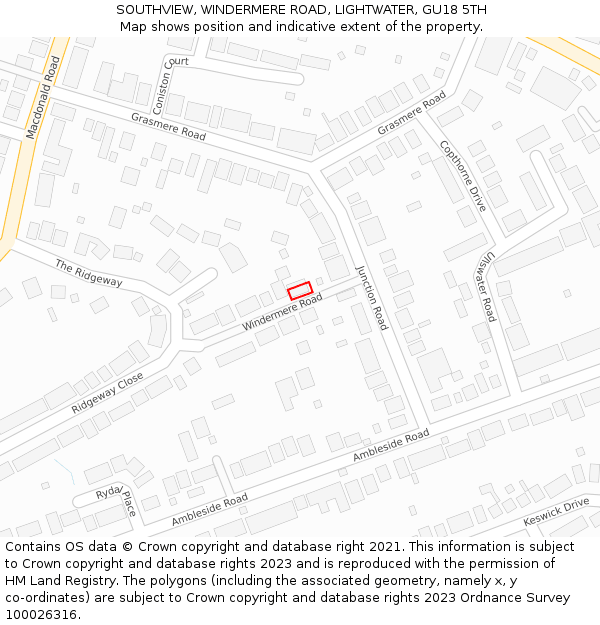 SOUTHVIEW, WINDERMERE ROAD, LIGHTWATER, GU18 5TH: Location map and indicative extent of plot