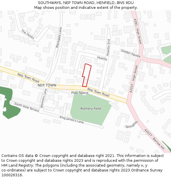 SOUTHWAYS, NEP TOWN ROAD, HENFIELD, BN5 9DU: Location map and indicative extent of plot