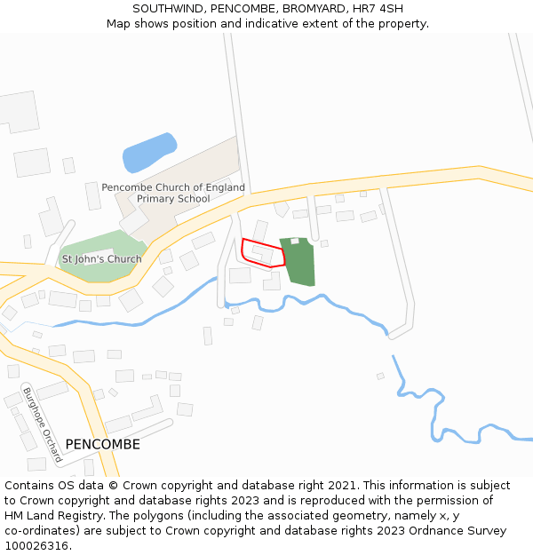 SOUTHWIND, PENCOMBE, BROMYARD, HR7 4SH: Location map and indicative extent of plot