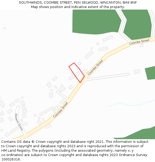 SOUTHWINDS, COOMBE STREET, PEN SELWOOD, WINCANTON, BA9 8NF: Location map and indicative extent of plot