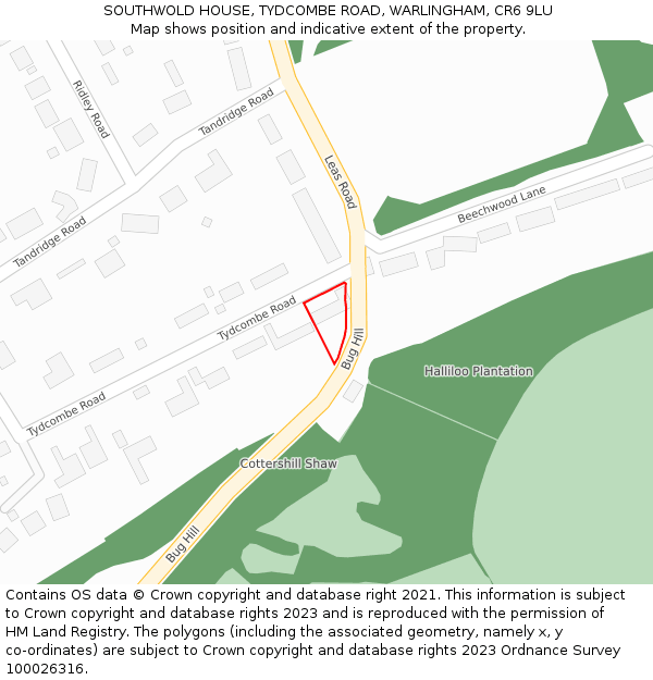 SOUTHWOLD HOUSE, TYDCOMBE ROAD, WARLINGHAM, CR6 9LU: Location map and indicative extent of plot