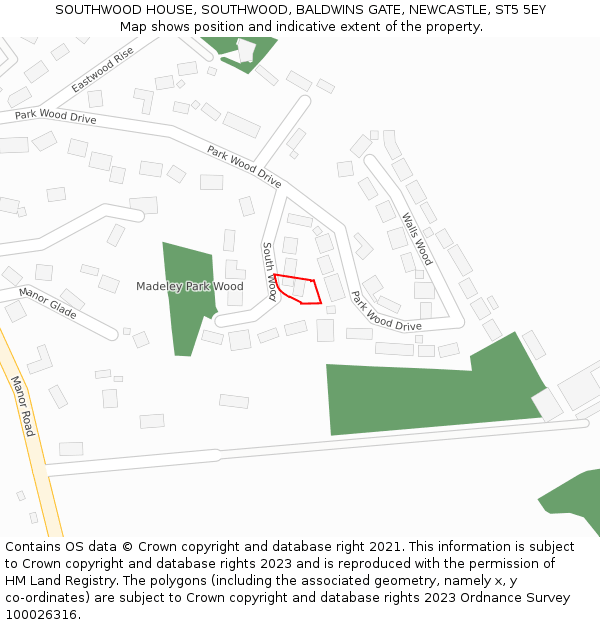 SOUTHWOOD HOUSE, SOUTHWOOD, BALDWINS GATE, NEWCASTLE, ST5 5EY: Location map and indicative extent of plot