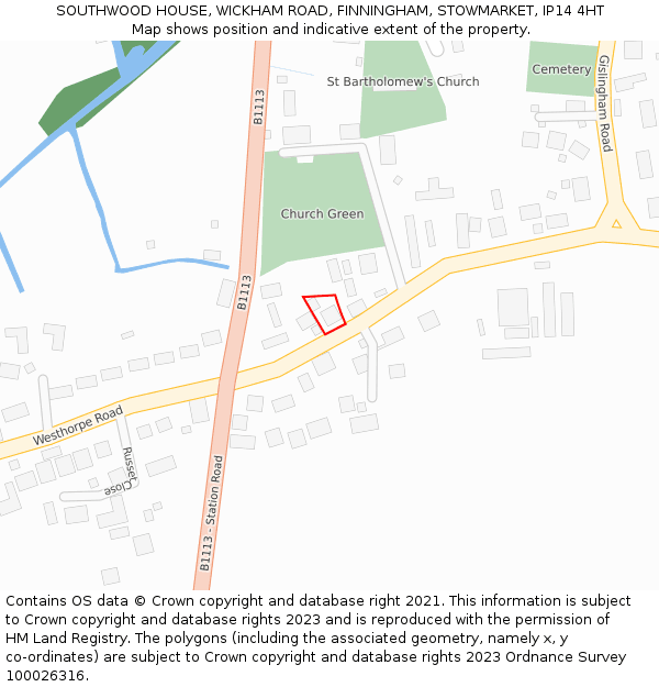 SOUTHWOOD HOUSE, WICKHAM ROAD, FINNINGHAM, STOWMARKET, IP14 4HT: Location map and indicative extent of plot