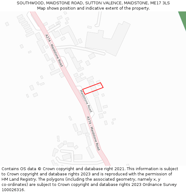 SOUTHWOOD, MAIDSTONE ROAD, SUTTON VALENCE, MAIDSTONE, ME17 3LS: Location map and indicative extent of plot