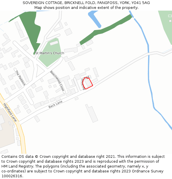 SOVEREIGN COTTAGE, BRICKNELL FOLD, FANGFOSS, YORK, YO41 5AG: Location map and indicative extent of plot