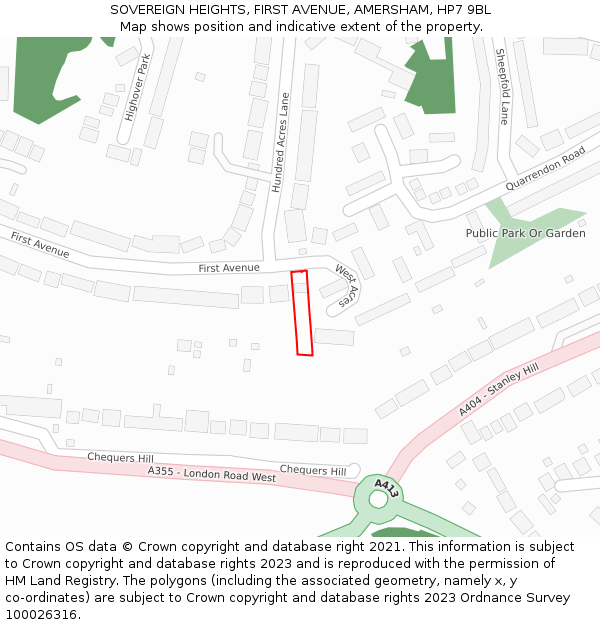 SOVEREIGN HEIGHTS, FIRST AVENUE, AMERSHAM, HP7 9BL: Location map and indicative extent of plot