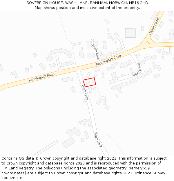 SOVEREIGN HOUSE, WASH LANE, BANHAM, NORWICH, NR16 2HD: Location map and indicative extent of plot