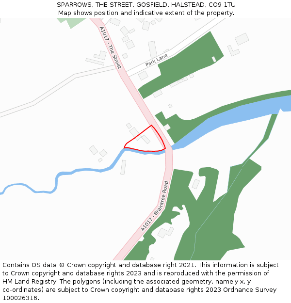 SPARROWS, THE STREET, GOSFIELD, HALSTEAD, CO9 1TU: Location map and indicative extent of plot