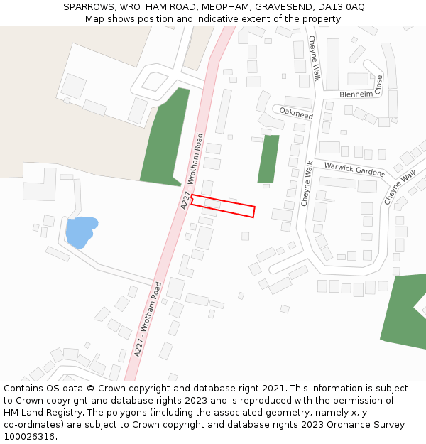 SPARROWS, WROTHAM ROAD, MEOPHAM, GRAVESEND, DA13 0AQ: Location map and indicative extent of plot