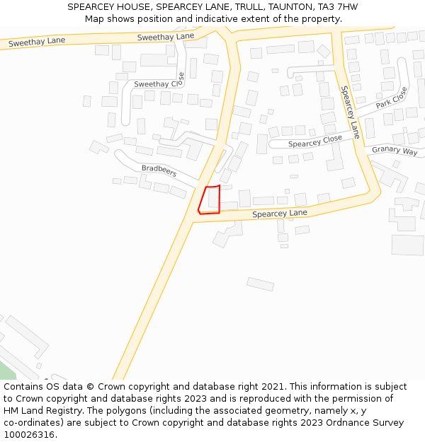 SPEARCEY HOUSE, SPEARCEY LANE, TRULL, TAUNTON, TA3 7HW: Location map and indicative extent of plot