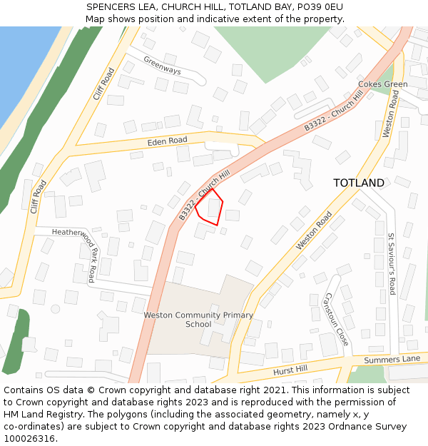 SPENCERS LEA, CHURCH HILL, TOTLAND BAY, PO39 0EU: Location map and indicative extent of plot