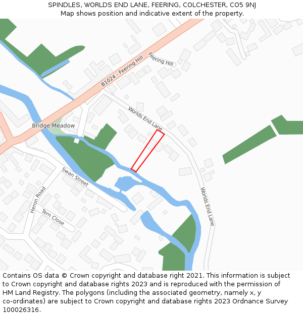 SPINDLES, WORLDS END LANE, FEERING, COLCHESTER, CO5 9NJ: Location map and indicative extent of plot