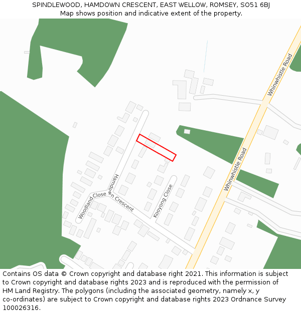 SPINDLEWOOD, HAMDOWN CRESCENT, EAST WELLOW, ROMSEY, SO51 6BJ: Location map and indicative extent of plot