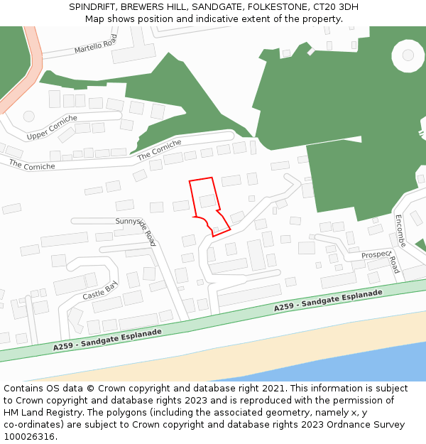 SPINDRIFT, BREWERS HILL, SANDGATE, FOLKESTONE, CT20 3DH: Location map and indicative extent of plot