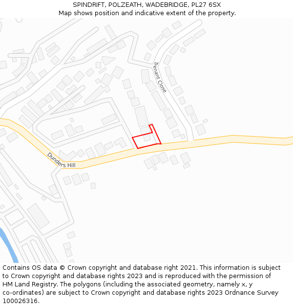 SPINDRIFT, POLZEATH, WADEBRIDGE, PL27 6SX: Location map and indicative extent of plot