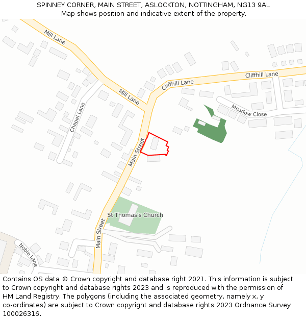 SPINNEY CORNER, MAIN STREET, ASLOCKTON, NOTTINGHAM, NG13 9AL: Location map and indicative extent of plot