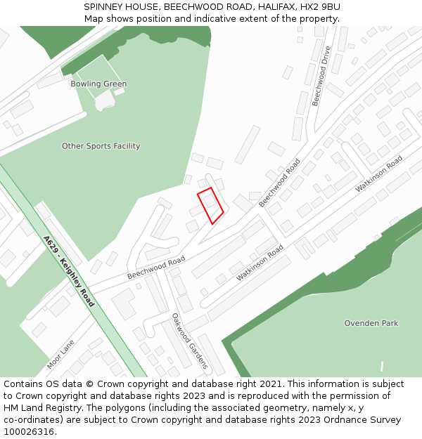 SPINNEY HOUSE, BEECHWOOD ROAD, HALIFAX, HX2 9BU: Location map and indicative extent of plot