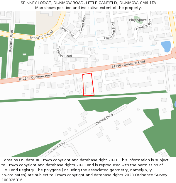 SPINNEY LODGE, DUNMOW ROAD, LITTLE CANFIELD, DUNMOW, CM6 1TA: Location map and indicative extent of plot