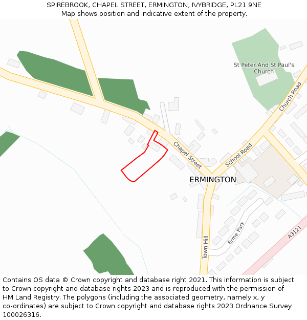 SPIREBROOK, CHAPEL STREET, ERMINGTON, IVYBRIDGE, PL21 9NE: Location map and indicative extent of plot