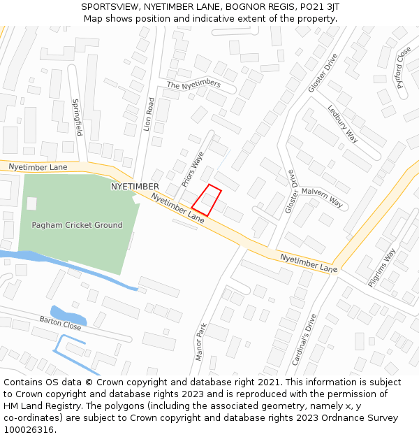 SPORTSVIEW, NYETIMBER LANE, BOGNOR REGIS, PO21 3JT: Location map and indicative extent of plot