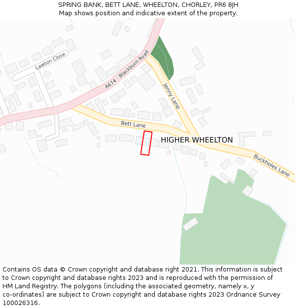 SPRING BANK, BETT LANE, WHEELTON, CHORLEY, PR6 8JH: Location map and indicative extent of plot