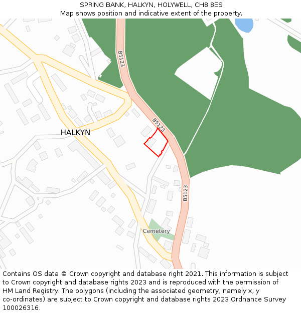 SPRING BANK, HALKYN, HOLYWELL, CH8 8ES: Location map and indicative extent of plot