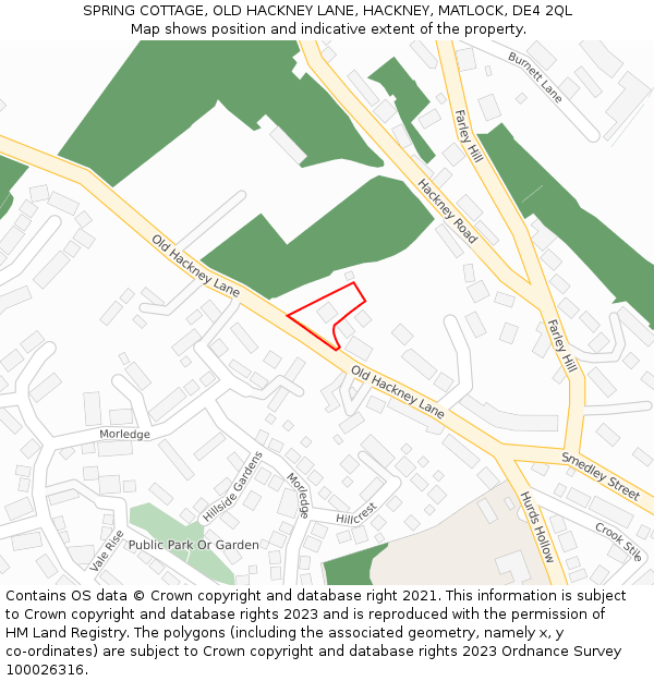 SPRING COTTAGE, OLD HACKNEY LANE, HACKNEY, MATLOCK, DE4 2QL: Location map and indicative extent of plot