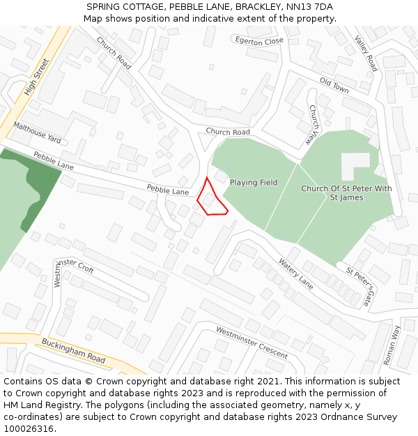 SPRING COTTAGE, PEBBLE LANE, BRACKLEY, NN13 7DA: Location map and indicative extent of plot