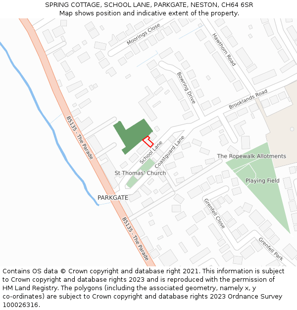 SPRING COTTAGE, SCHOOL LANE, PARKGATE, NESTON, CH64 6SR: Location map and indicative extent of plot