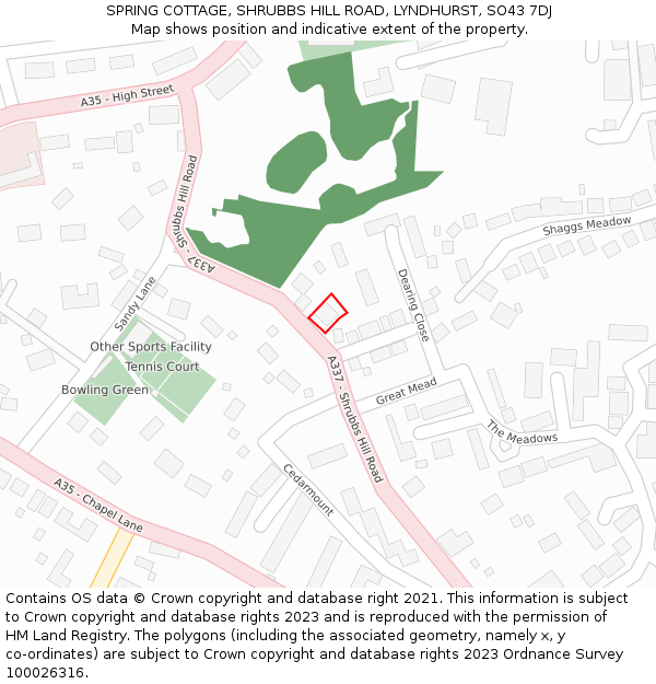 SPRING COTTAGE, SHRUBBS HILL ROAD, LYNDHURST, SO43 7DJ: Location map and indicative extent of plot