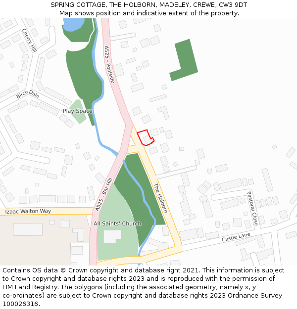 SPRING COTTAGE, THE HOLBORN, MADELEY, CREWE, CW3 9DT: Location map and indicative extent of plot