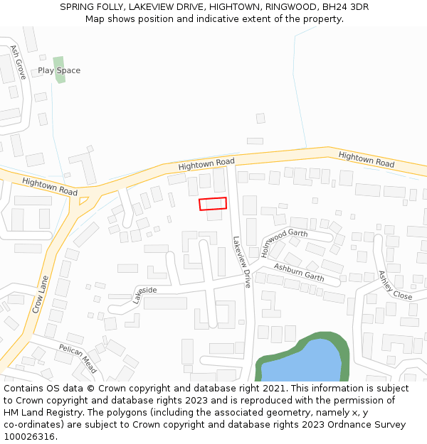 SPRING FOLLY, LAKEVIEW DRIVE, HIGHTOWN, RINGWOOD, BH24 3DR: Location map and indicative extent of plot