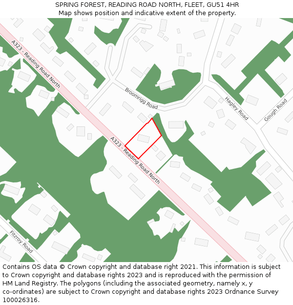 SPRING FOREST, READING ROAD NORTH, FLEET, GU51 4HR: Location map and indicative extent of plot