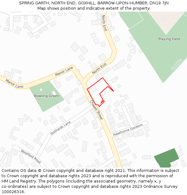 SPRING GARTH, NORTH END, GOXHILL, BARROW-UPON-HUMBER, DN19 7JN: Location map and indicative extent of plot