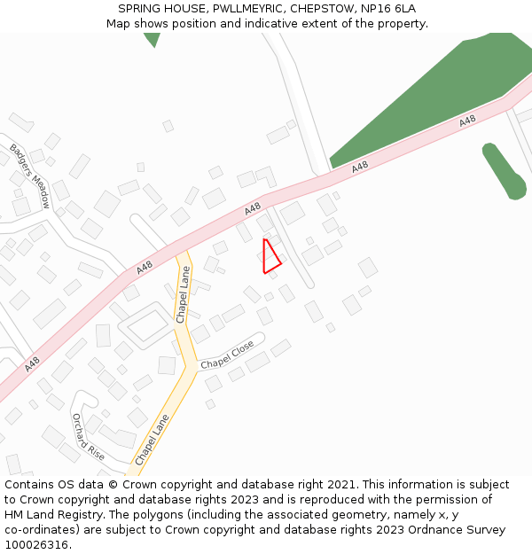 SPRING HOUSE, PWLLMEYRIC, CHEPSTOW, NP16 6LA: Location map and indicative extent of plot