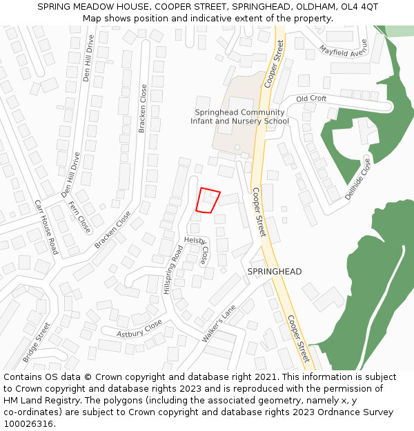 SPRING MEADOW HOUSE, COOPER STREET, SPRINGHEAD, OLDHAM, OL4 4QT: Location map and indicative extent of plot
