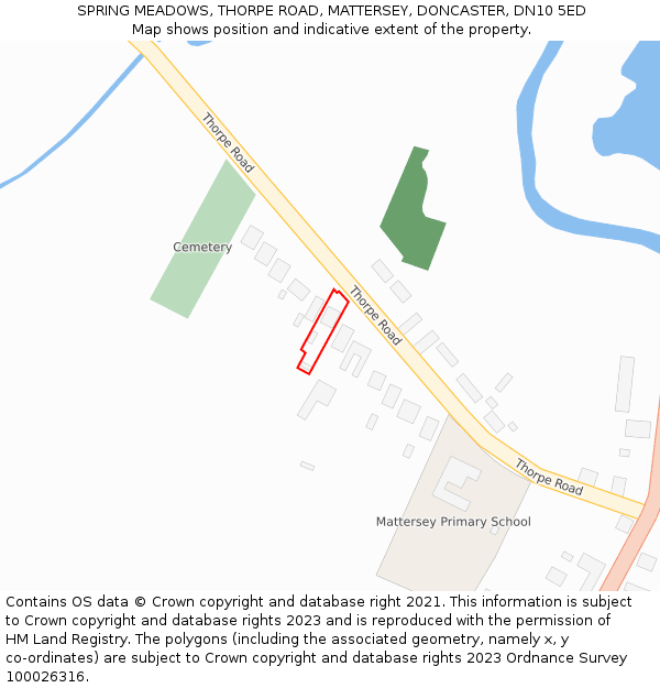 SPRING MEADOWS, THORPE ROAD, MATTERSEY, DONCASTER, DN10 5ED: Location map and indicative extent of plot