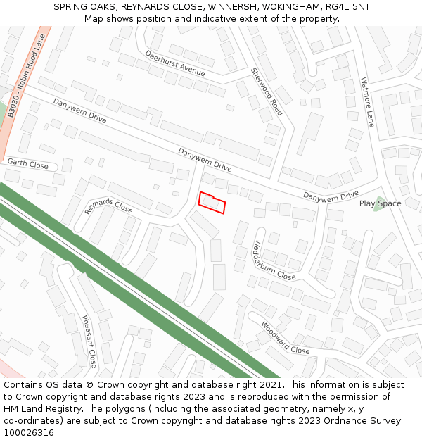 SPRING OAKS, REYNARDS CLOSE, WINNERSH, WOKINGHAM, RG41 5NT: Location map and indicative extent of plot